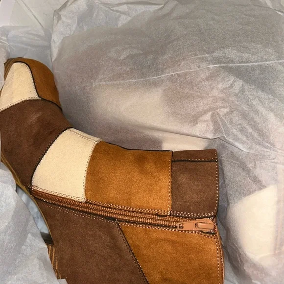 True Craft Brown and Tan Heeled Boots - Picture 2 of 5